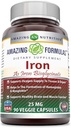 Amazing Formulas Jern som Iron Bisglycinate 25 Mg Veggie kapsler (Non-GMO, Gluten Free) - Understøtter Oxygen Tilgang til væv & organs- Hjælper i Dannelse af hæmoglobin & Myoglobin. (90 Veggie kapsler)