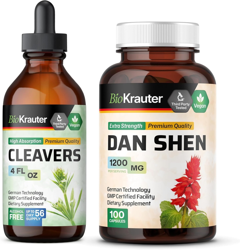BIO KRAUTER Cleavers Tinktur 4 Fl. Oz. & Dan Shen 100 Kapsler