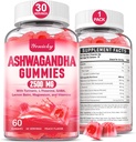 Ashwagandha Gummies 2500mg for kvinder & mænd: Ashwagandha Supplement Gummy Extra Styrke med gurkemeje, D3- vitamin, L- Theanin, Magnesium - fyldte gummies, jordbær flavor, Vegan, non-GMO