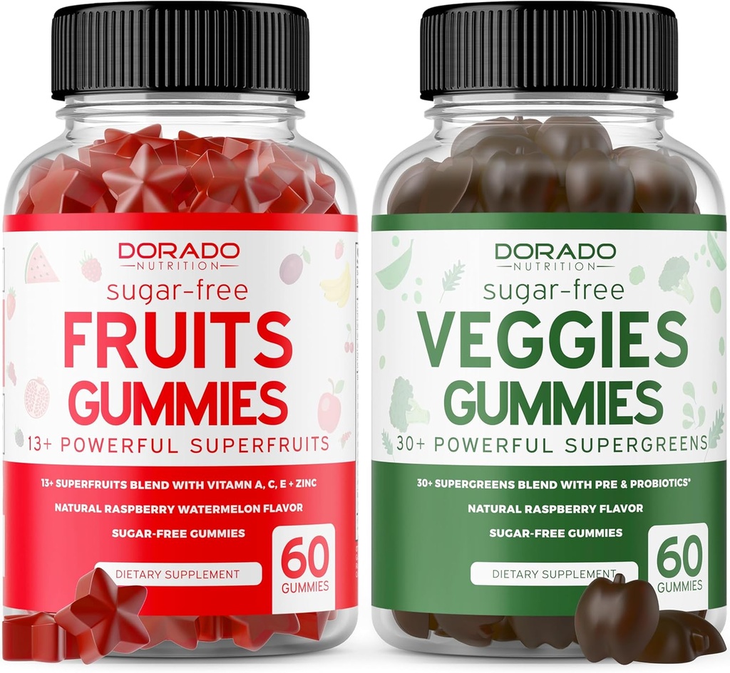 Frugt og grøntsager supplement (120 Gummies) - Premium Sugar- Free Superfood Super Green & Fruit Gummies for voksne - Immunity Support til mænd og kvinder - Ikke GMO, Vegan Safe & Made i USA