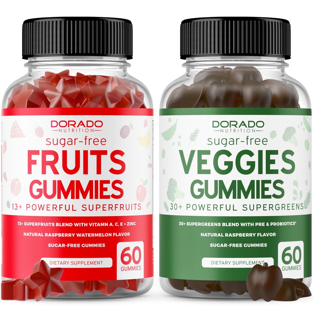 Frugt og grøntsager supplement (120 Gummies) - Premium Sugar- Free Superfood Super Green & Fruit Gummies for voksne - Immunity Support til mænd og kvinder - Ikke GMO, Vegan Safe & Made i USA