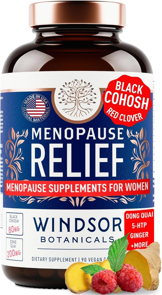 Menopause Kosttilskud til kvinder - 5-HTP, Dong Quai, Black Cohosh til menopause Hot Flashes, Night Sweats Relief Support - Dame Pre Meno Premenopausal Perimenopause Supplement - 90 Caps