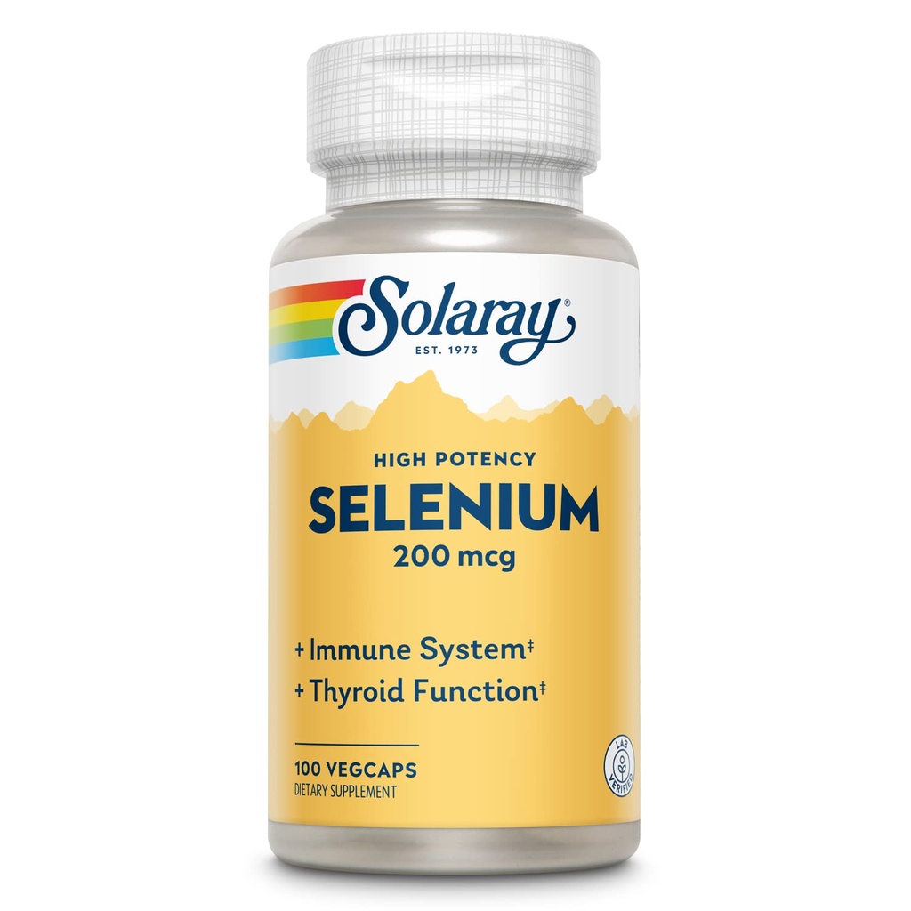 Solaray Selenium, høj potens, sundt immunsystem, thyreoideafunktion & antioxidant Support, 100 VegCaps