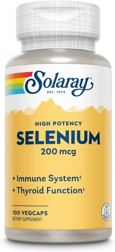Solaray Selenium, høj potens, sundt immunsystem, thyreoideafunktion & antioxidant Support, 100 VegCaps