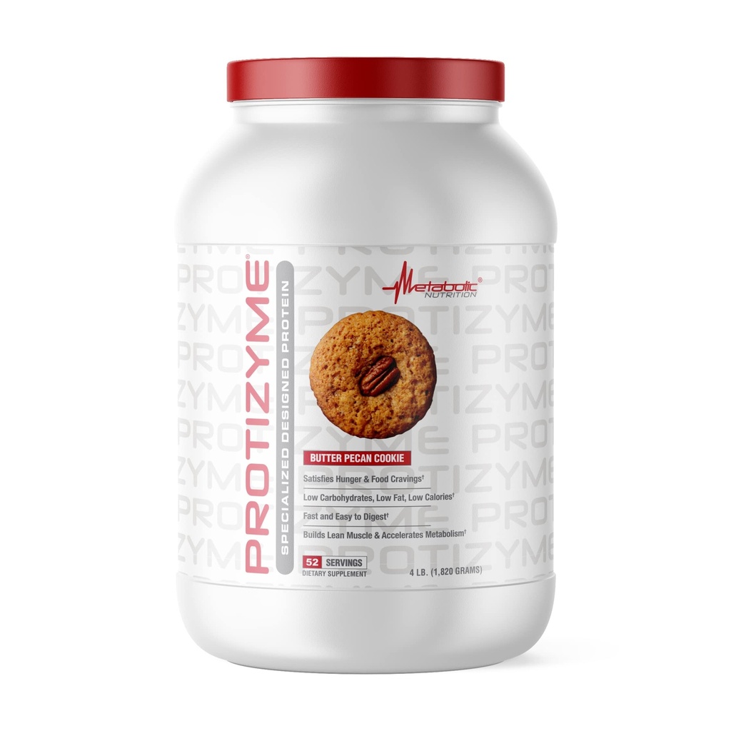 Metabolisk ernæring, Protizyme, 100% Whey Protein Powder, High Protein, Low Carb, Low Fat Whey Protein, fordøjelsesenzymer, 24 Essential Vitamin og Min, 4 Pound (52 ser)