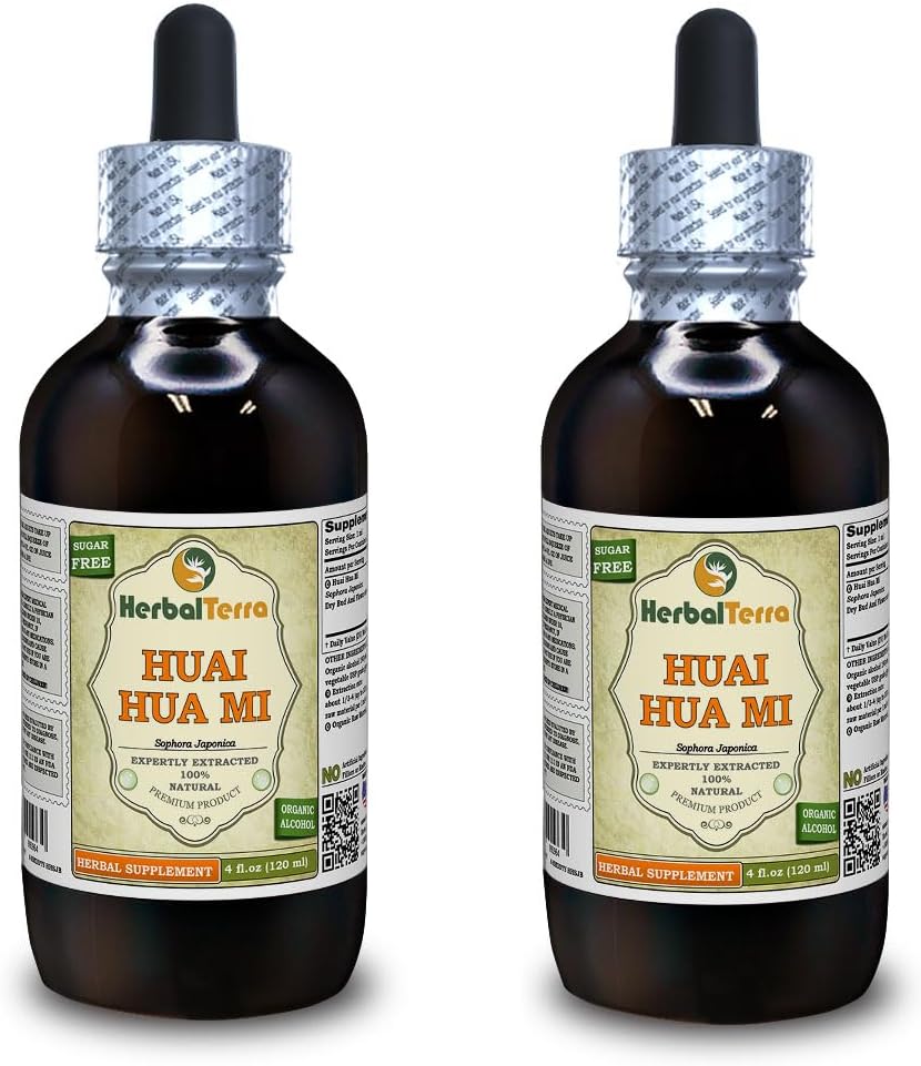 Huai Hua Mi (Sophora Japonica) Tinktur, Organic Tørret Flower Bud Liquid Extract (Brand name: HerbalTerra, Stolt fremstillet i USA) 2x4 fl.oz (2x120 ml)