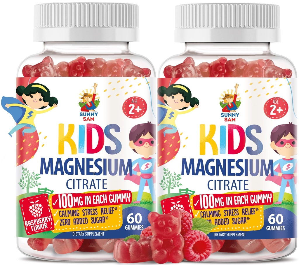 Magnesium Gummies for Kids & Adults - 100mg - Calm Magnesium Chews - Magnesium Citrate Chewable Supplement for Mood & Muscle Support - Citrato de Magnesio para Niños - 2Pack