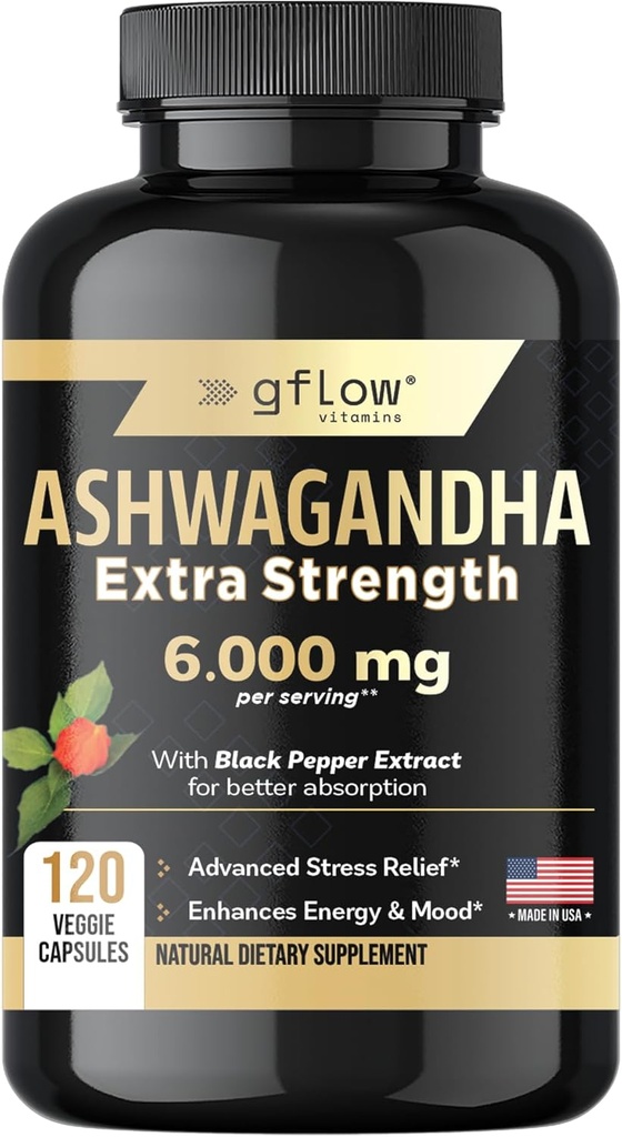Ashwagandha Kosttilskud til kvinder og mænd 6000mg against 124; Sleep, Mood and Energy Support