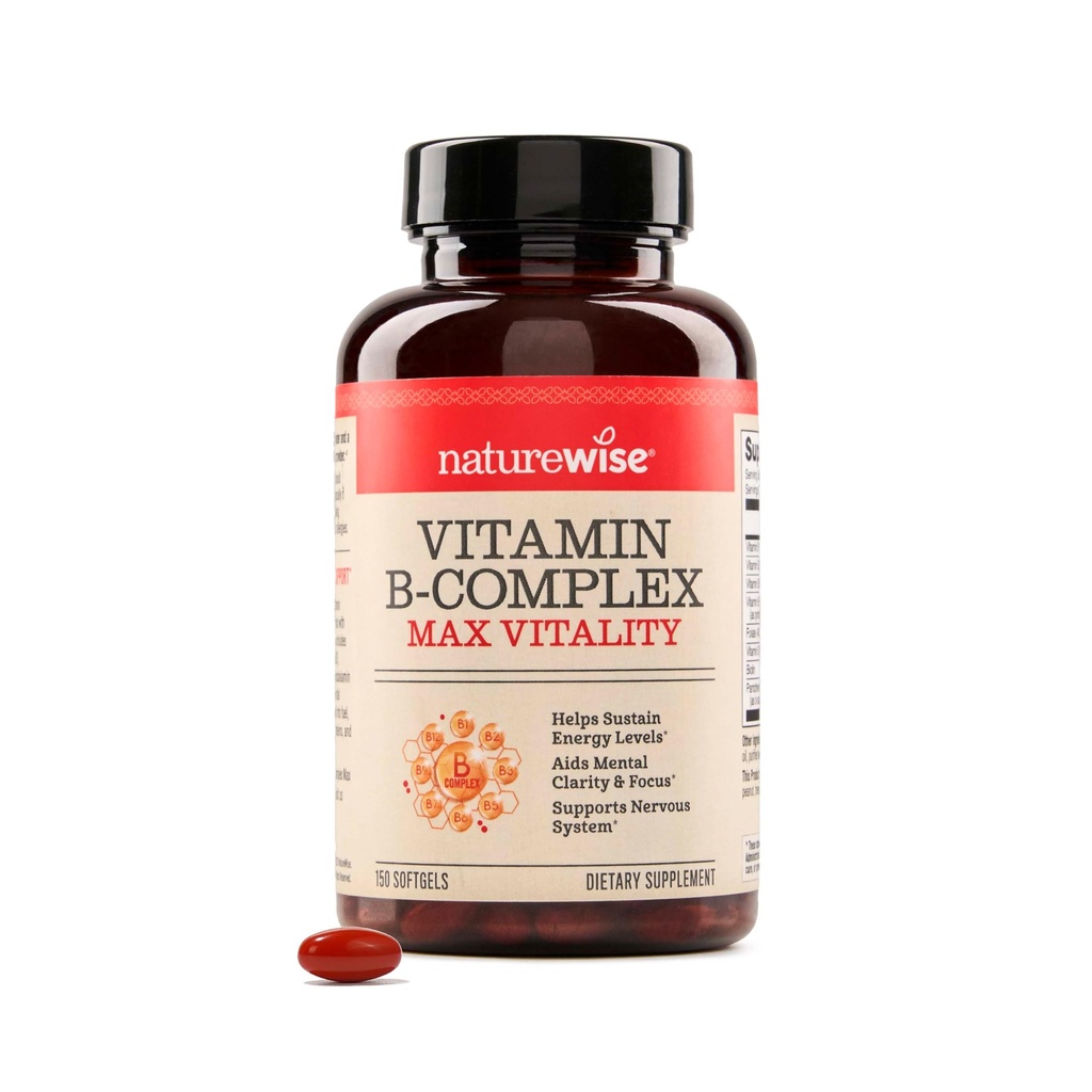 NatureWise vitamin B Complex for kvinder og mænd - med folinsyre biotin B1 B2 B3 B6 B12 - Support Cellular Energy & Mental Clarity - Gluten & Dairy Free, Non- GMO - 150 Softgels [5-måned Supply]