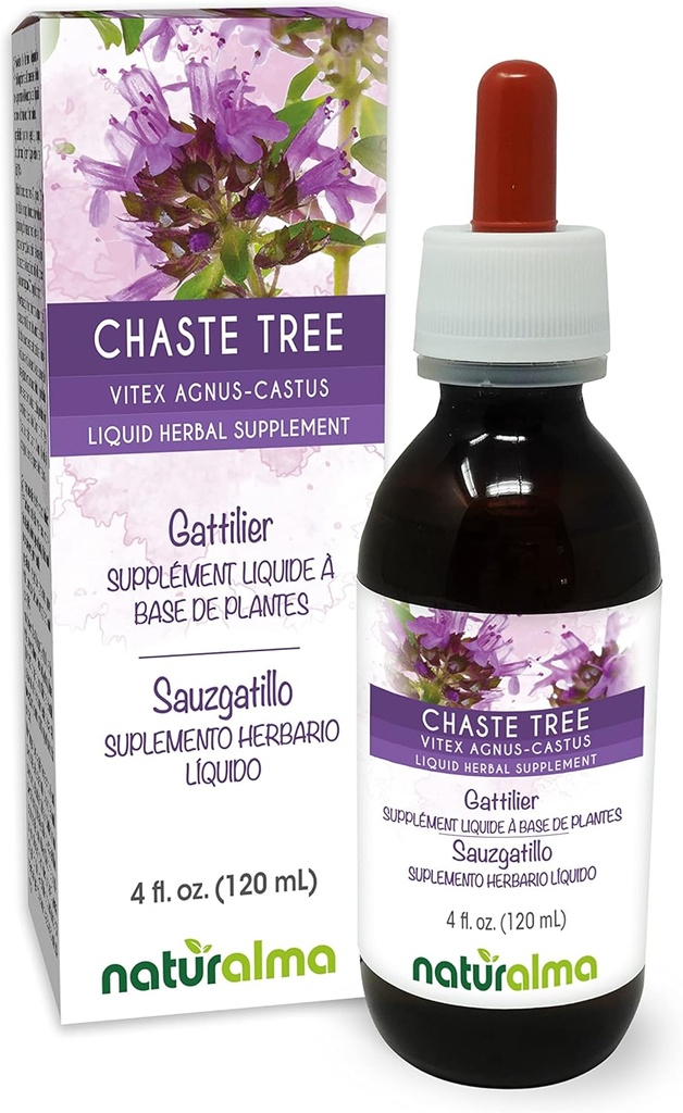 Naturalma Chaste Tree (Vitex Agnus- castus) Frugt Alkohol- Free Tincture - 4 fl oz Liquid Extract in Drops - Herbal Supplement - Vegan