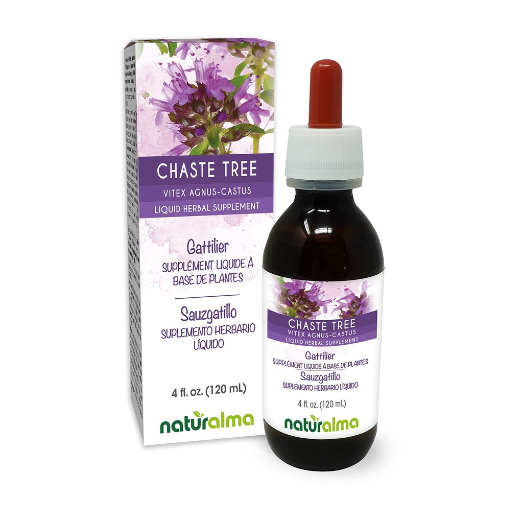 Naturalma Chaste Tree (Vitex Agnus- castus) Frugt Alkohol- Free Tincture - 4 fl oz Liquid Extract in Drops - Herbal Supplement - Vegan
