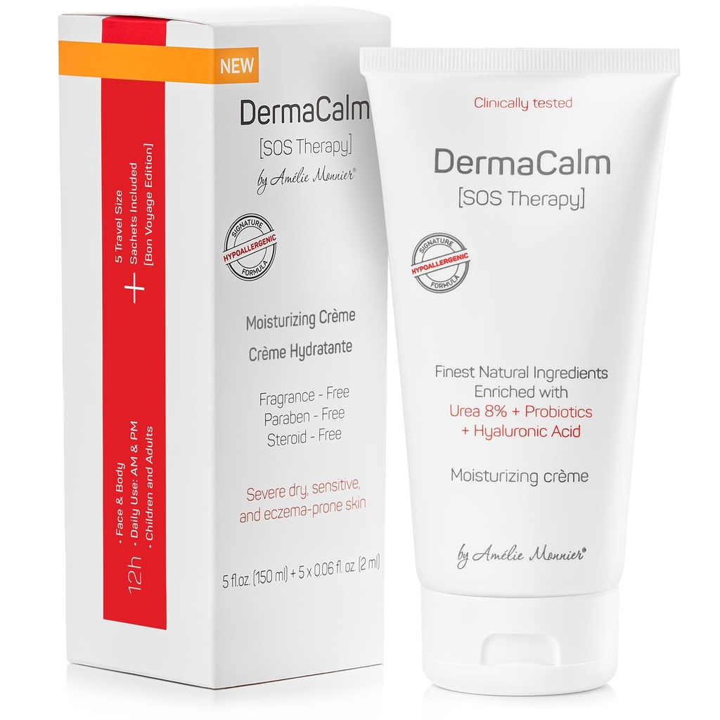 Klinisk testet DermaCalm SOS Terapi - Eksem Psoriasis Dermatitis Prone, Tør Hud - Urea 8%, Probiotika w / Bedste Naturlige Ingredienser - Itchy, Severly Dry, Scaly Hud. Voksne & Børn, Eksem Cream