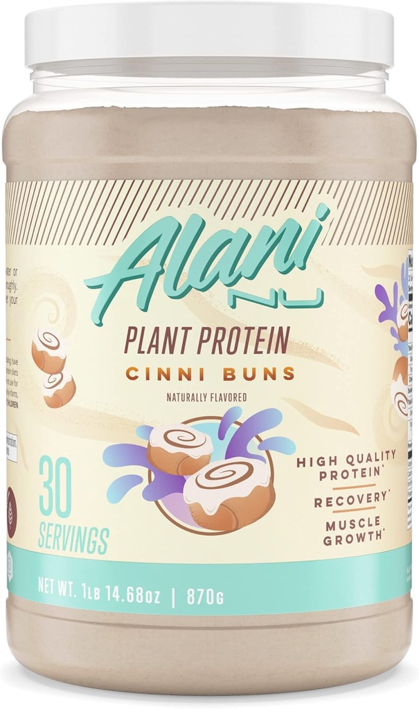 Alani Nu Plant- baseret protein pulver CINNIBUNS øb 124; 18g Vegan Protein sp. 124; Meal udskiftning Powder bl. 124; Ingen sukker Tilføjet bl. 124; Lavfedt, lav Carb, Dairy Free, Pea Protein Isolate blend bl. 124; 30 Servering