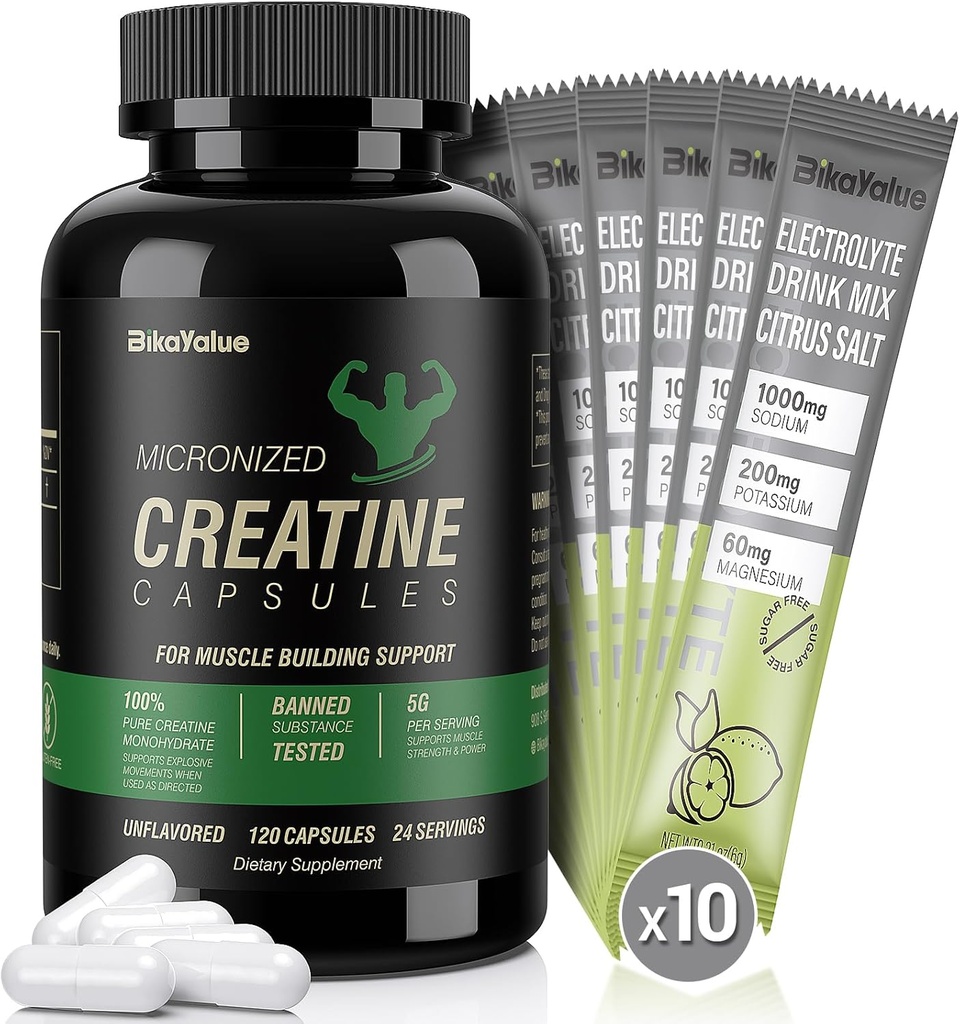 150 Kreatininkapsler + 10 Pack Electrolyte Kombination, og 200 Kreatininkapsler Supplement for muskel, energi, inddrivelse, Gluten- Free Creatin for kvinder, mænd