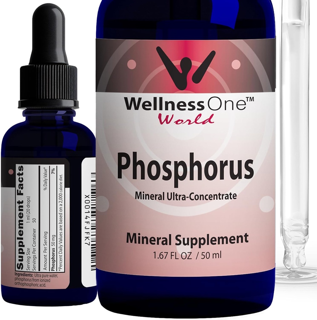 WellnessOne Ionic Phosphorus Kosttilskud - Phosphorus Flydende fra Ortho Phosphorsyre til tænder, ben sundhed, & energistøtte - Non- GMO, Vegan, Gluten Free - 1,67 fl oz