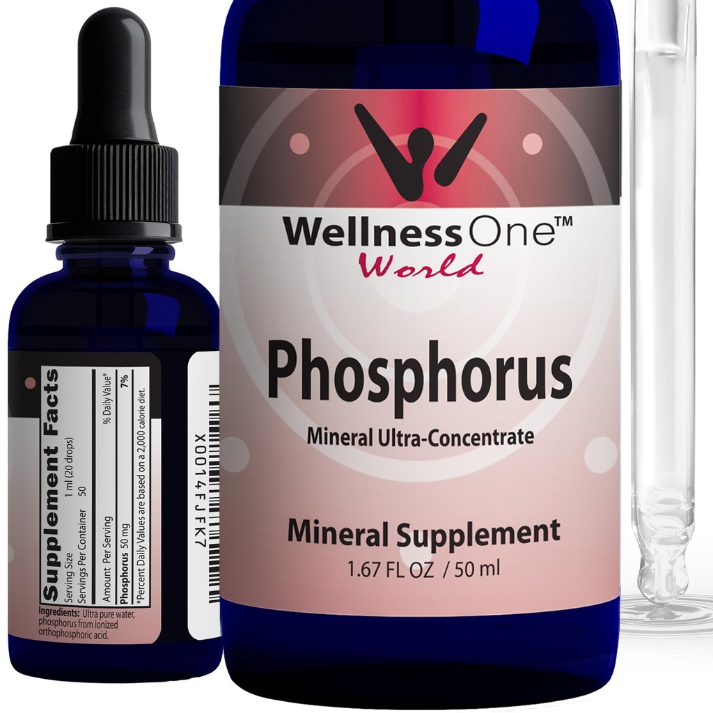 WellnessOne Ionic Phosphorus Kosttilskud - Phosphorus Flydende fra Ortho Phosphorsyre til tænder, ben sundhed, & energistøtte - Non- GMO, Vegan, Gluten Free - 1,67 fl oz