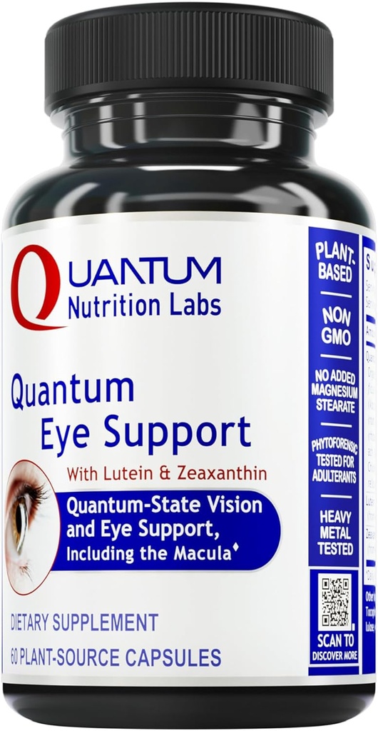 Quantum Nutrition Labs Eye Support - Eye Health Vitaminer, Lutein og Zeaxanthin Eye Kosttilskud til voksne og seniorer, Understøtter Macular Health, Indeholder bilbær og gulerod - 60 vegetariske kapsler