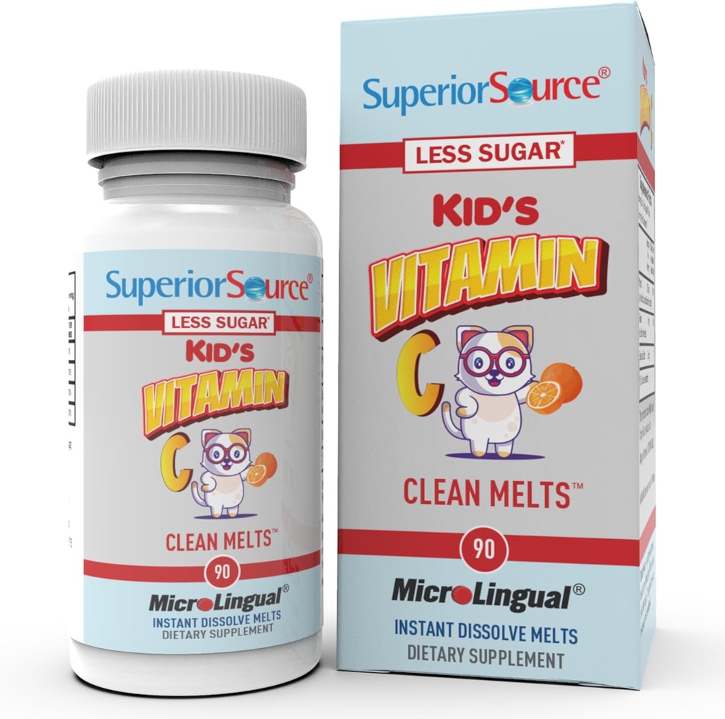Superior Source Kid 's Vitamin C Clean Melts - Immun Support for Children - Mindre Sukker - Non- GMO, Gluten- Free & Preservative- Free - 90 MicroLingual Instant- Dissolse Tablets