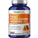NusaPure Papaya Papain Enzyme Complex 240.000 PU - 200 Veggie Caps - 100% Vegetarisk, Non- GMO