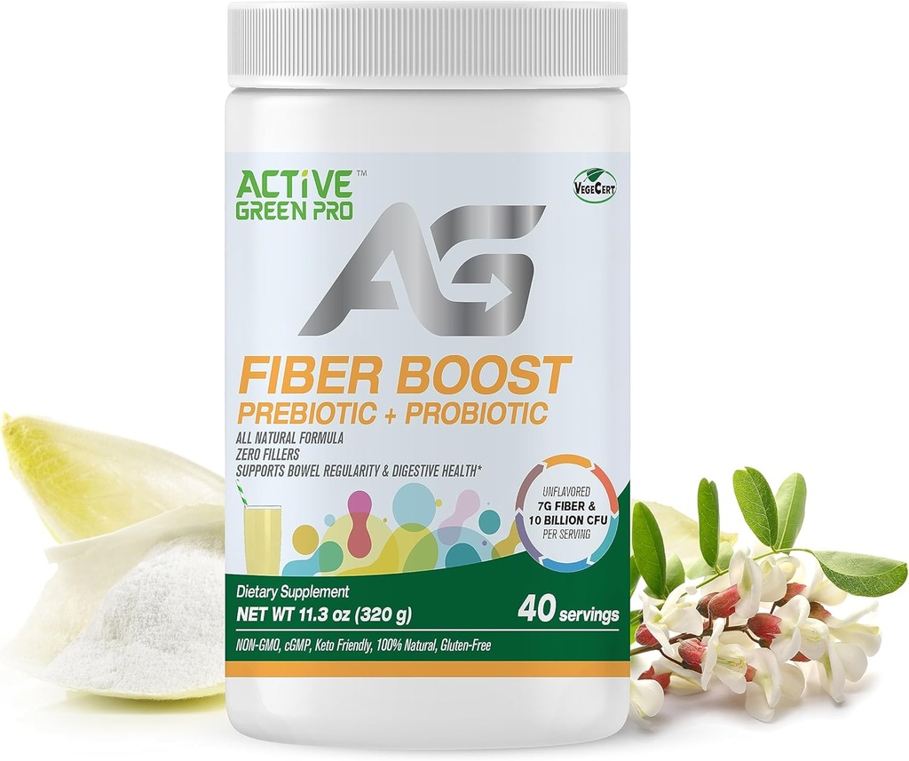 Fibre Boost Prebiotic + Probiotic - Organic - Enzyme & Vitamin Production - Understøtter tarmregulering - fordøjelsessygdomme - Ikke aromatiseret - Gluten Free - Sugar Free - 320g / 40 Servering