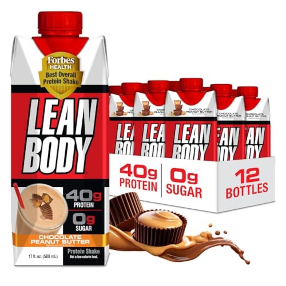 Lean Body Ready- to- Drink Protein Shake, 40g Protein, Whey Blend, 0 Sugar, Gluten Free, 22 Vitamin & Minerals, (Genopladelig Carton & Lid - pakke med 12) LABRADA (Chokolade Peanut Butter)