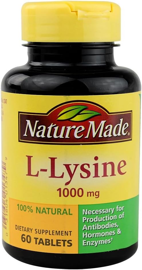 Nature Made Extra Strength L- Lysin 1000 mg Tablets, 60 Count for Protein Syntese (pakning med 3)