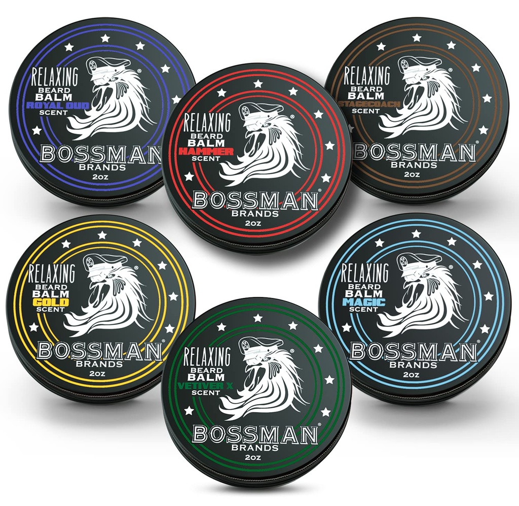 Bossman Beard Balm Variety Pack - Beard Grooming, Vækst og Care Kit - blødgøringsmiddel og fugtighedscreme - Alle 6 dufte