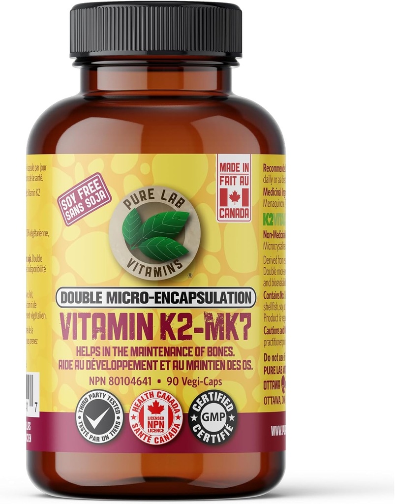 Pure Lab Vitamin K2 MK7, 90 Vegi- Caps Made in Canada