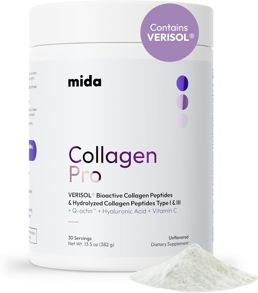 VERISOL® Hydrolyzed Collagen Peptides Type I & III with Vitamin C, Hyaluronic Acid, Biotin, Q-ACTIN® | Unflavored Protein Powder for Smooth Skin, Thick Hair, Strong Nails & Joint Health | 30 Servings