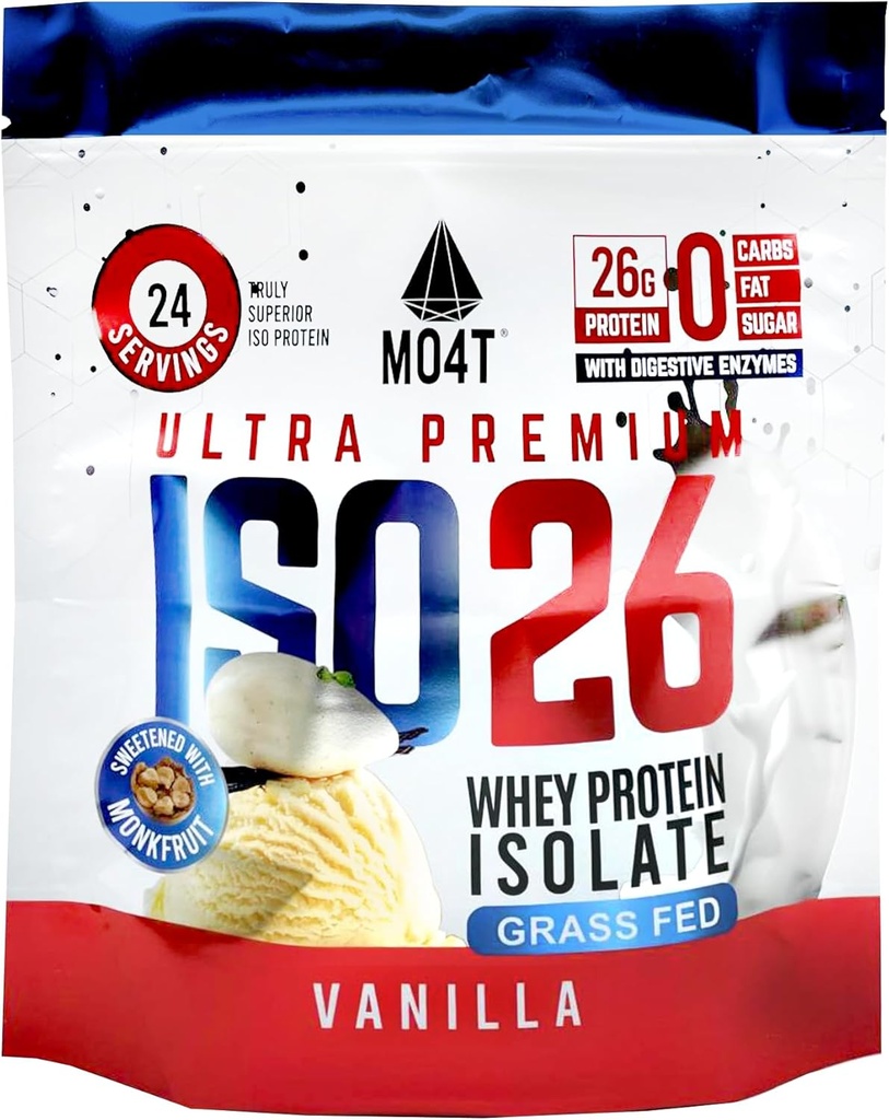 ISO26 Græs Fed Whey Protein Isolere uden kunstige sødemidler. Naturligt sødet med munk frugt, 1,6 pund, 24 servering, mælk chokolade (Iso 26 Pouch Vanilla)