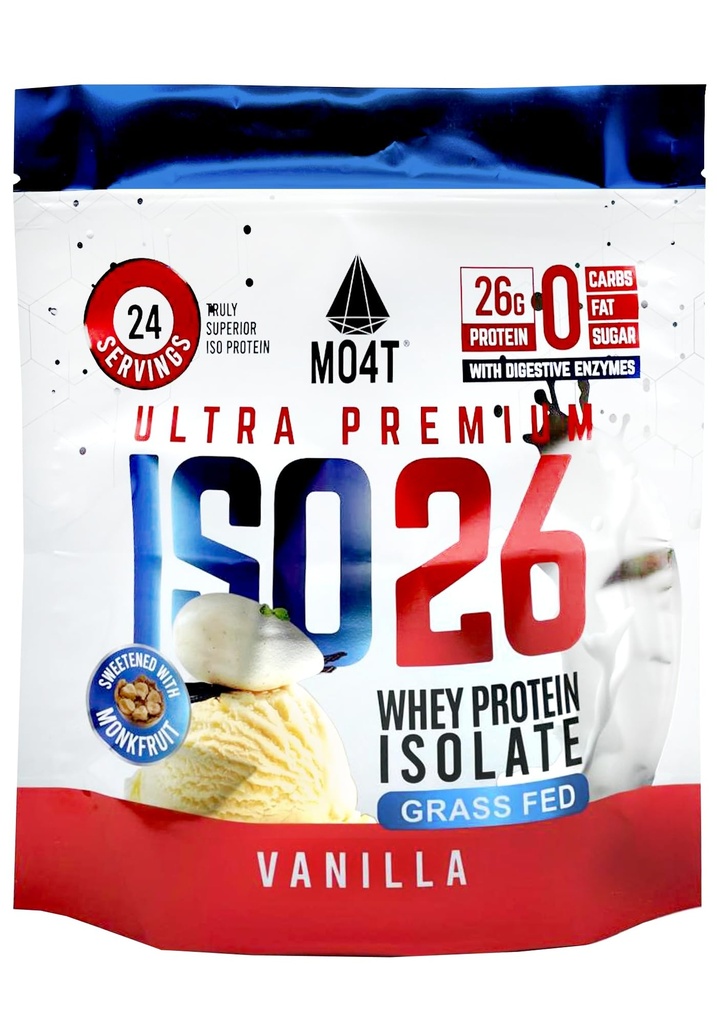 ISO26 Græs Fed Whey Protein Isolere uden kunstige sødemidler. Naturligt sødet med munk frugt, 1,6 pund, 24 servering, mælk chokolade (Iso 26 Pouch Vanilla)