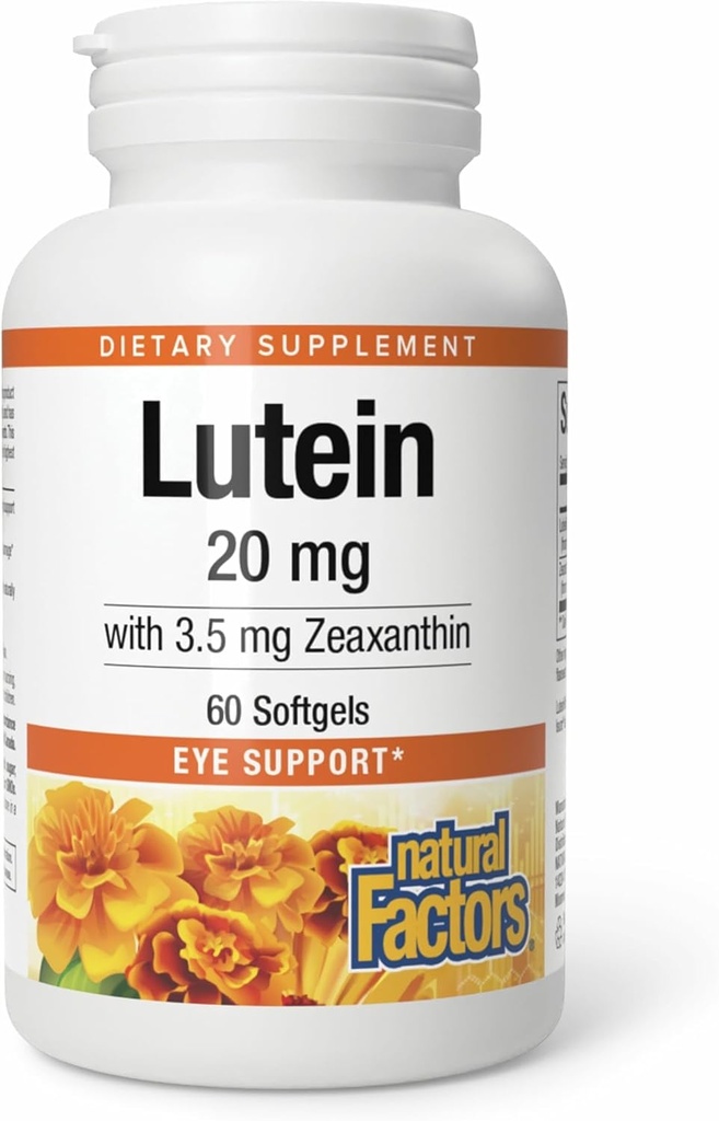 Naturlige faktorer - Lutein 20mg, Naturlig antioxidant til støtte øje sundhed, 60 Soft Gels