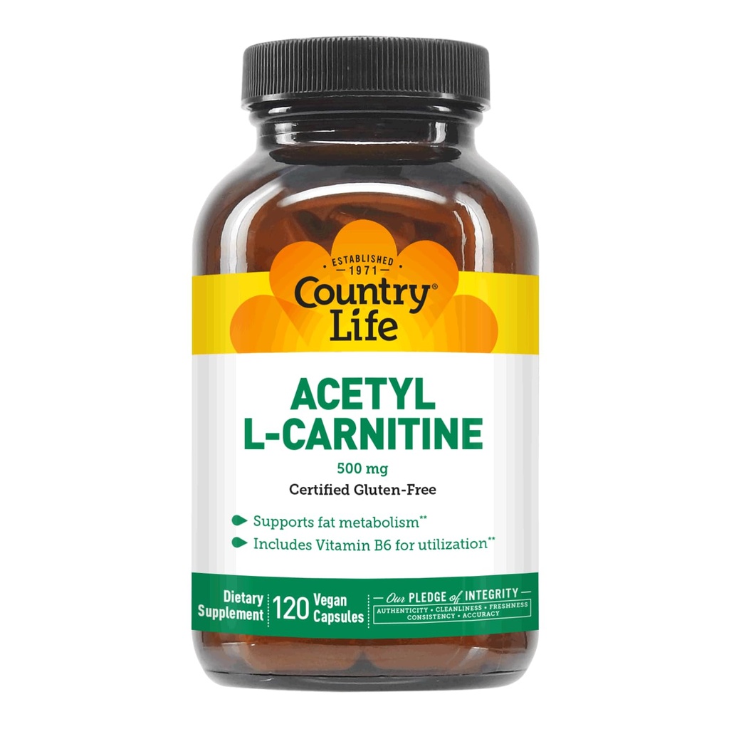 Country Life Acetyl L- Carnitin, 500 mg, med B- 6 - 120 Vegankapsler