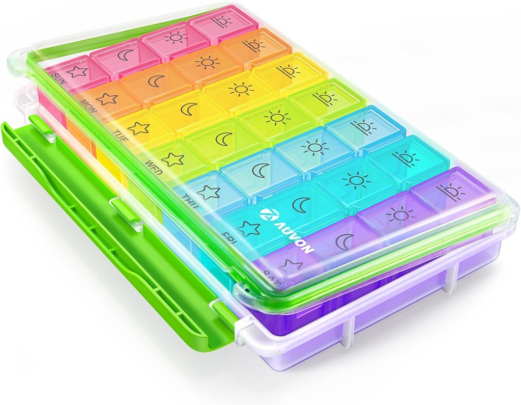 AUVON iMedassist Fugtighed- Proof Weekly Pill Organizer 4 gange om dagen, Stor 7 dages Pill Box sag med Portable Design for Rejser, Aftagelige Individuelle Containers Hold Vitaminer, Kosttilskud, Medicin