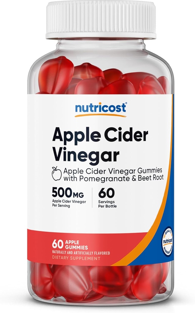 Nutricost Apple Cider Vinagar 500mg, 60 Gummies, Apple Flavored - Gluten Free, Non- GMO, No Corn Syrup