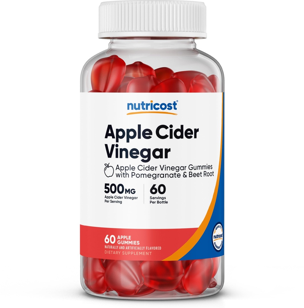 Nutricost Apple Cider Vinagar 500mg, 60 Gummies, Apple Flavored - Gluten Free, Non- GMO, No Corn Syrup