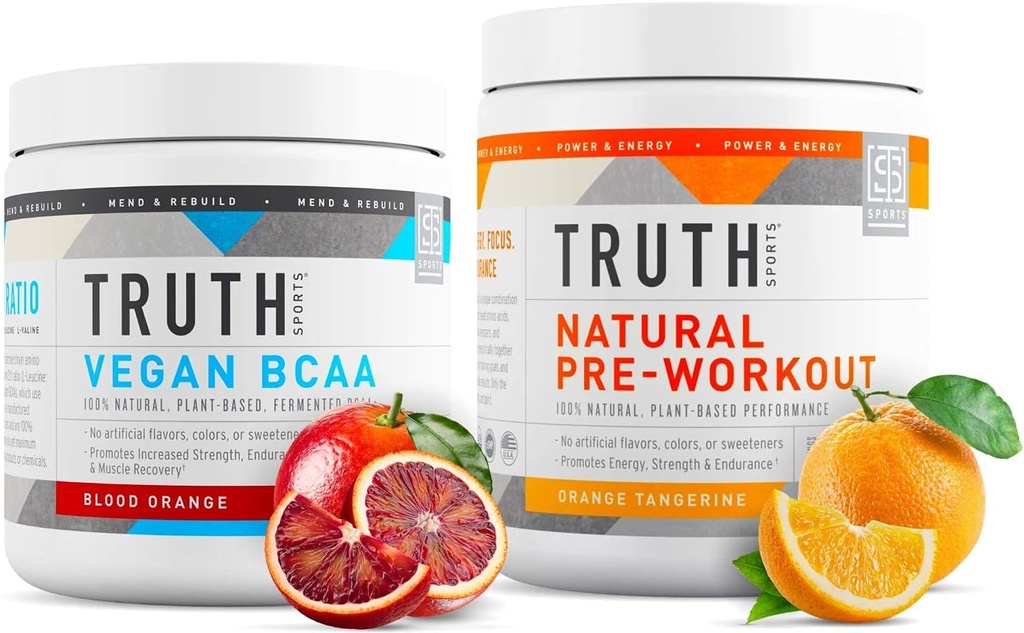 Truth Nutrition Natural Atlete Workout Stack - Natural Preworkout (Orange Tangerine) + Vegan BCAA (Blood Orange)