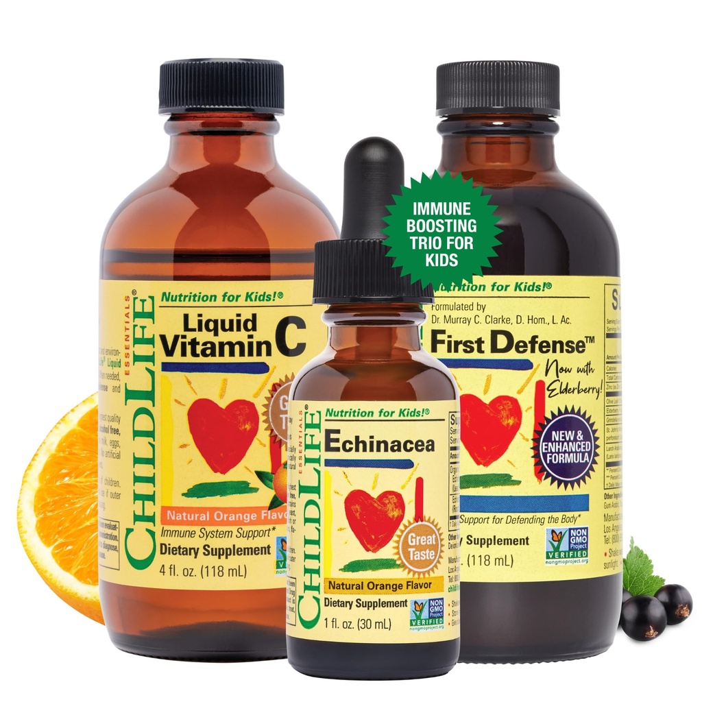 Børnehjem ESSENTIALS immunstøtte 3-Pack - flydende C-vitamin, første forsvar, og Echinacea - immunboosting kosttilskud til spædbørn, tandlæger, og børn
