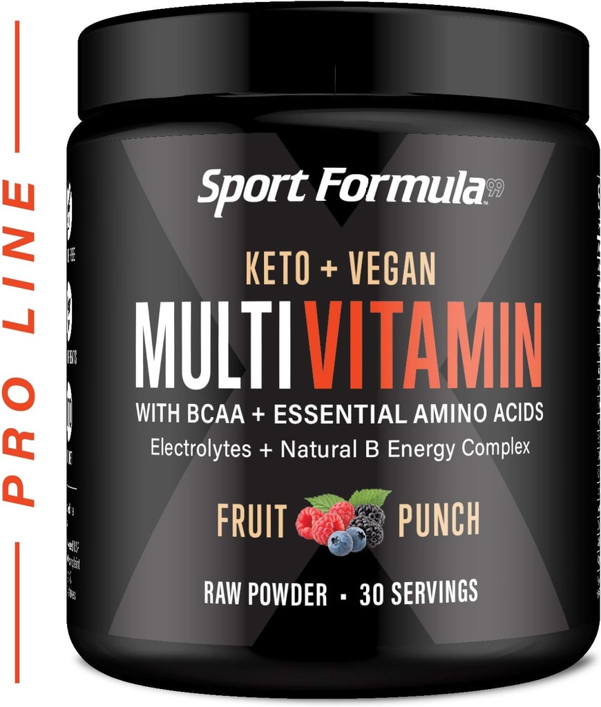 Multivitamin pulver - Drik mix til mænd kvinder BCAA Aminosyrer vil ikke opsætte din mave - Keto Vegan Multivitamin Fruit Punch - Elektrolytter Super B Complex fordøjelsesmiddel