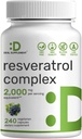 Resveratrol Complex 2,000mg, 240 Veggie Capsules - Extra Strength Trans- Resveratrol med NAD, Quercetin, Curcumin, Grape Seed & Mere - sund aging antioxidant til energi & hjerne Support