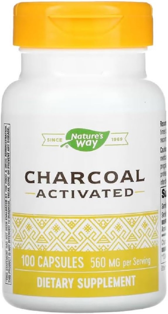 Natures Way aktiveret Charcoal Intestinal Cleanser Capsule, 260 mg - 100 pr. pakning - 3 pakninger pr. case.3