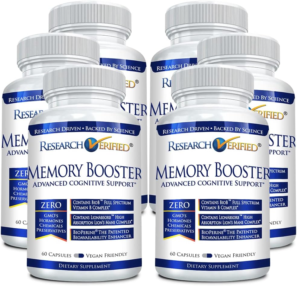 Forskning Verified Memory Booster - Nootrop Supplement - Forbedre kognition og hukommelse - Lions Mane, Ginkgo Biloba, BioPerine - 6 måneders levering - Non- GMO - Made in USA