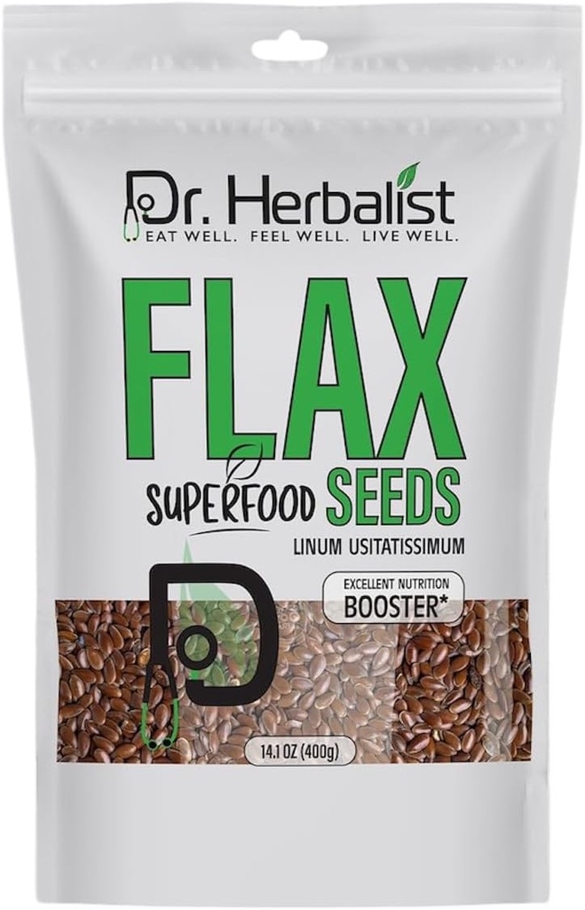 Dr. HERBALIST Hør Frø 400g, Linum Usitatissimum, Alsi Frø, Super Food, Essential Omega Fedtsyrer, High in Plant- Based Protein, og Fiber, til smoothies, Bagning, for nem fordøjelse og absorption