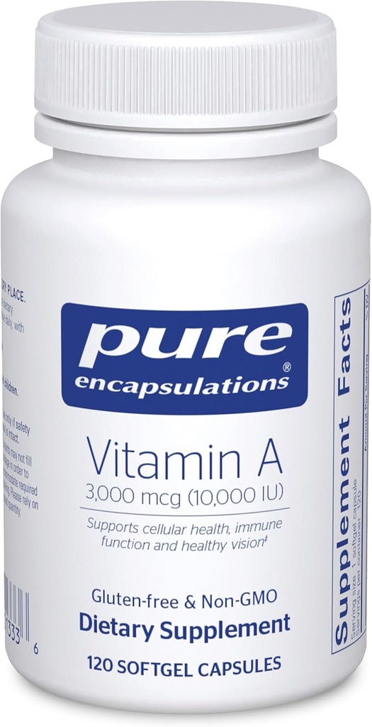 Pure indkapslinger Vitamin A - 3.000 mcg - fra torsk leverolie - immunforsvar og Vision Support * - Vitamin A Palmitat supplement - Non- GMO - 120 Softgel kapsler