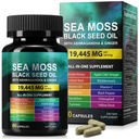 Sea Moss Black Seed Oil Ashwagandha Ingefær, Sea Moss Capsule Supplement med gurkemeje Burdock Root Bladerwrack Vitamin C Vitamin D3 Forbedret immunitet & energi Black Seed Oil Capsule 60 Count