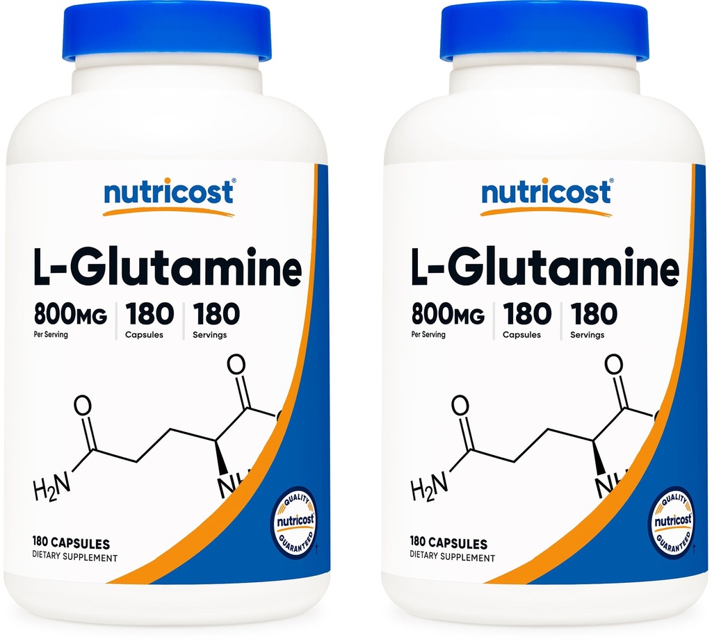 Nutricost L- Glutamin 800mg, 180 kapsler (2 flasker)