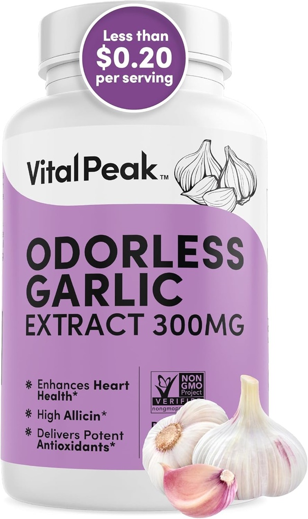 Odorless hvidløg Extract - Allicin- Rich 300 mg Herbal hvidløg Kosttilskud til hjerte, lever og immunforsvar I Non- GMO, Gluten- fri, Vegan - 90 hvidløg kapsler