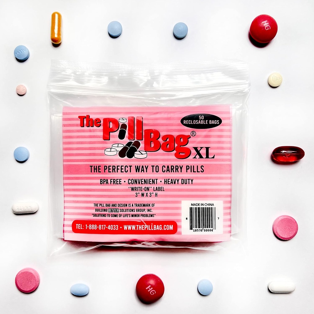 Medicine Pill Organizer, Labels for AM / PM, Resealable, Portable, Disponible Pouches for Medicine, Vitaminer, Gummies, Plastic Pill Tasker for Travel, Walks XL Størrelse Medicine 124; 100 Greve (2 pakker med 50)