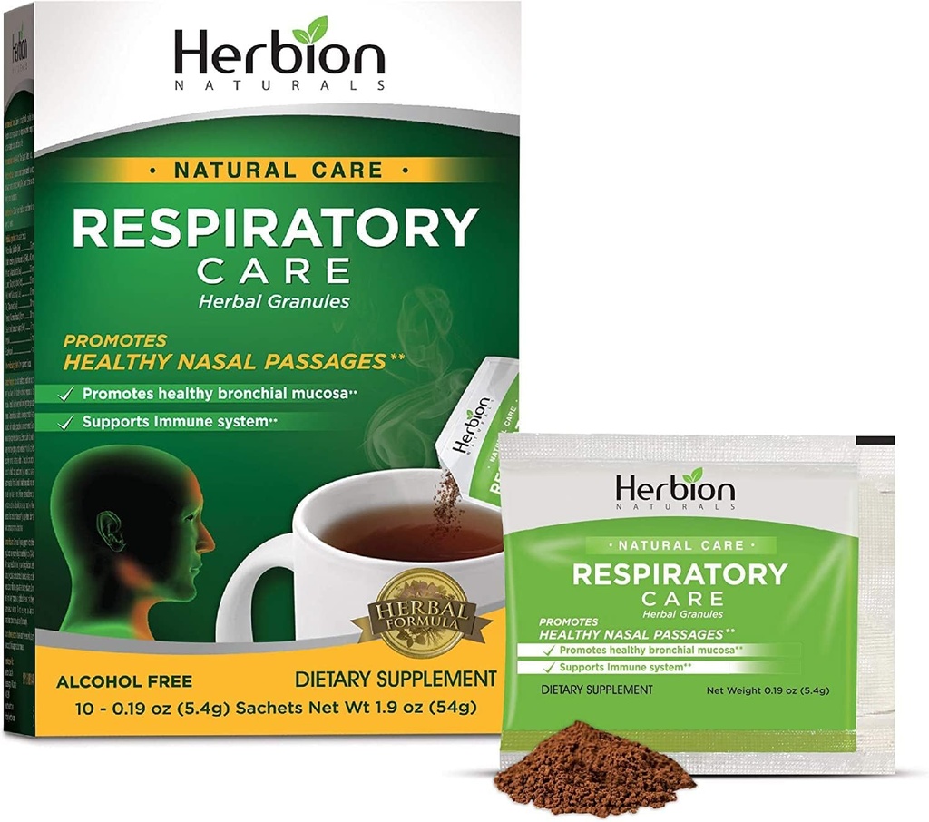 HerBION Naturals Respiratory Care Herbal Granules 10 Ct, for hele familien, sund respiratorisk funktion, Relieves Hough, 10 Greve, pakke med 1