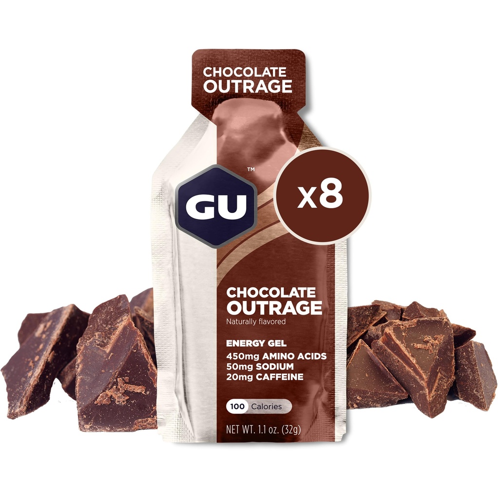 GU Energy Original Sports Nutrition Energy Gel, Vegan, Gluten- Free, 8-greve Tri- Berry og chokolade outstrage flavors med Aminosyrer og elektrolyter